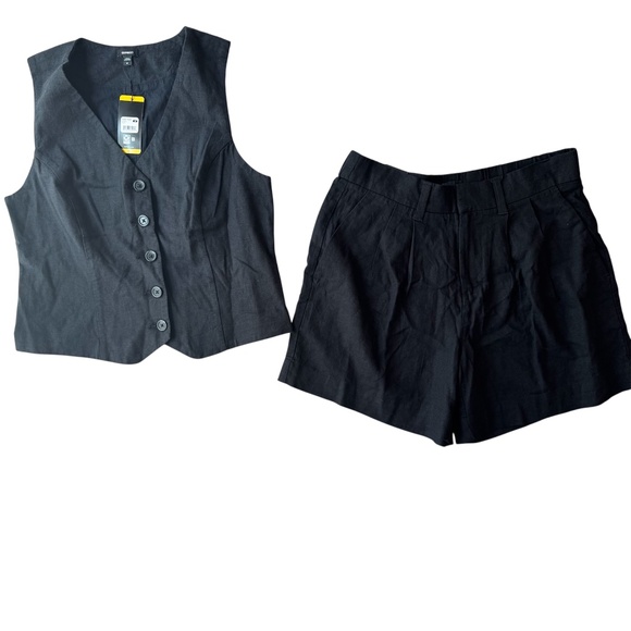 Express Women's Linen Blend Vest & Shorts Set - Black - NWT - Picture 1 of 10